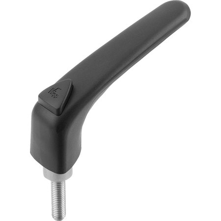 KIPP Adjustable Handle Ergonomic Size:3 M10X20 Plastic, Black Ral9011, Comp:Stainless, Comp:Black Ral7021 K0982.3101X20